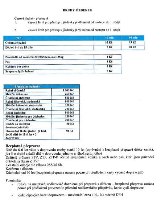 Ceník MHD platný od 1. 1. 2014