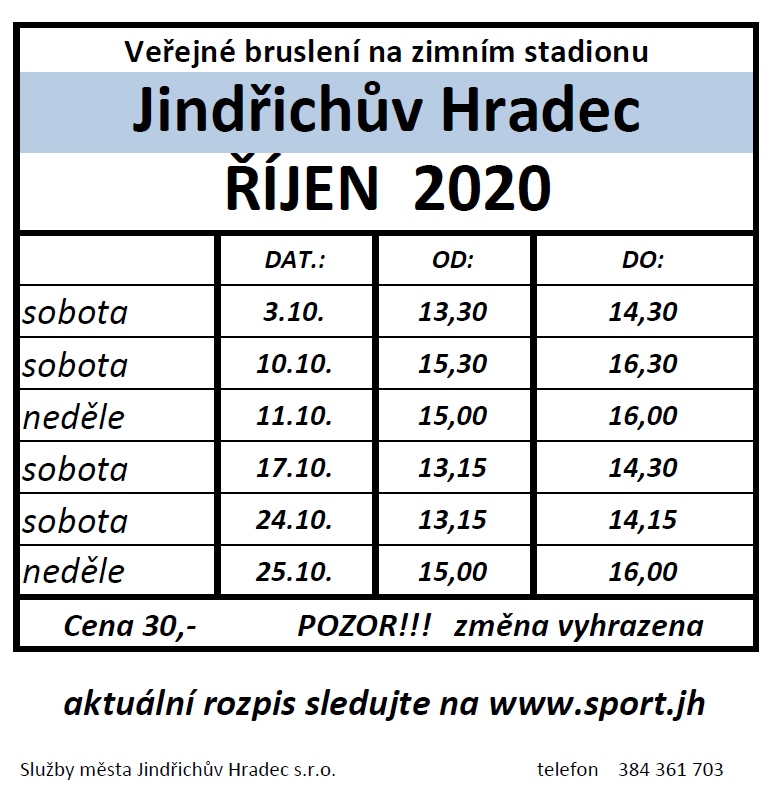 Veřejné bruslení – zimní stadion Jana Marka (říjen 2020)